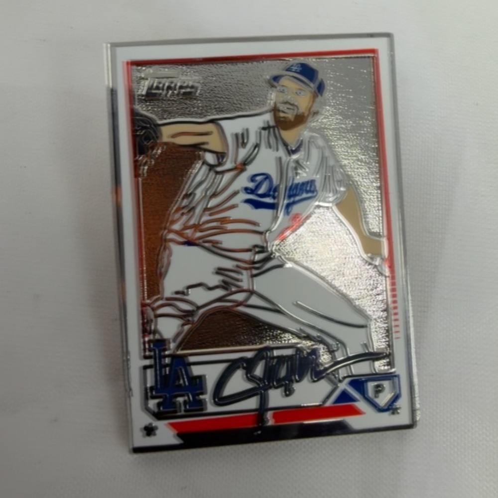 Topps MLB Los Angeles Dodgers Clayton Kershaw Baseball Card Enamel Pin Silver